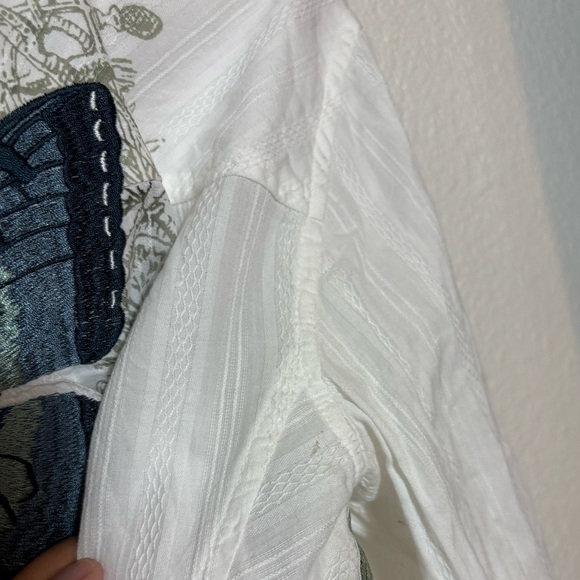 Johnny Was 3 J Workshop White Embroidered Button Down Long Blouse Size Large - Picture 7 of 8